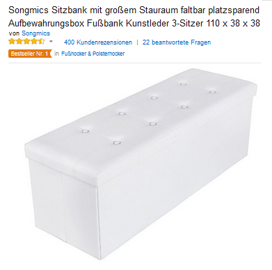 Sitzbank mit Staufach von Songmics