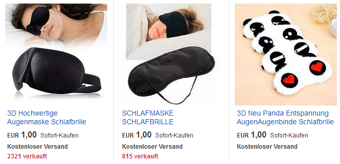Schlafbrillen für nur 1 Euro bei ebay