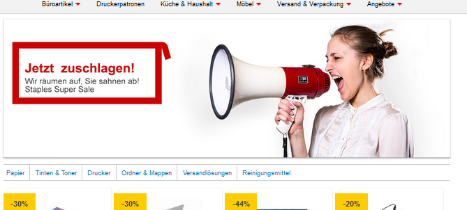 Super Sale im Staples Onlineshop, Screenshot staples.de