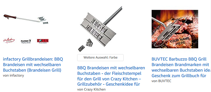 Grillbrandeisen mit Buchstaben bei amazon.de