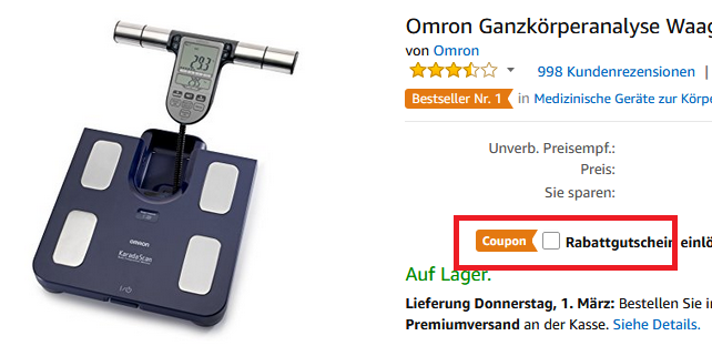Omron Personenwaage BF511 jetzt reduziert und mit Rabattcoupon