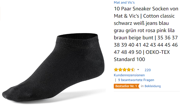 10 Paar Sneaker Socken von Mat & Vic's