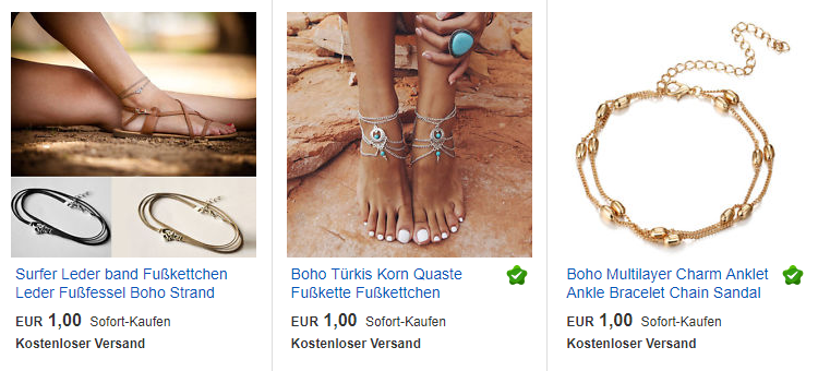 Boho-Fußkettchen billig + versandkostenfrei, ebay.de Screenshot