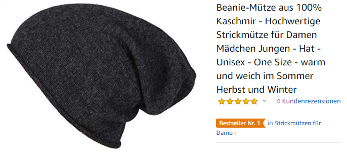 Zwillingsherz Slouch-Beanie-Mütze aus 100% Kaschmir