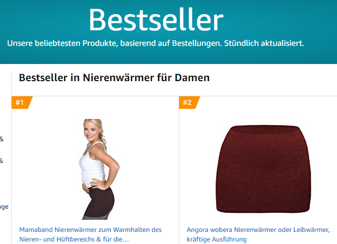 amazon.de Screenshot - Bestseller unter den Nierenwärmern