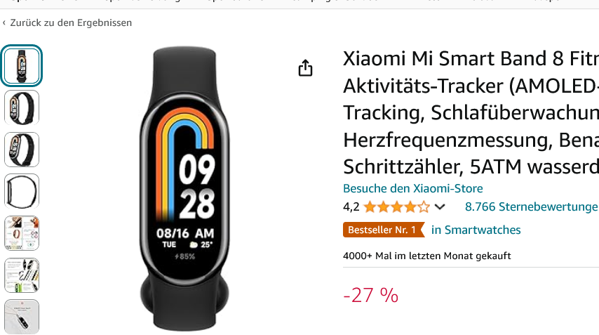 Xiaomi Mi Smart Band 8 billig Amazon.de-Screenshot